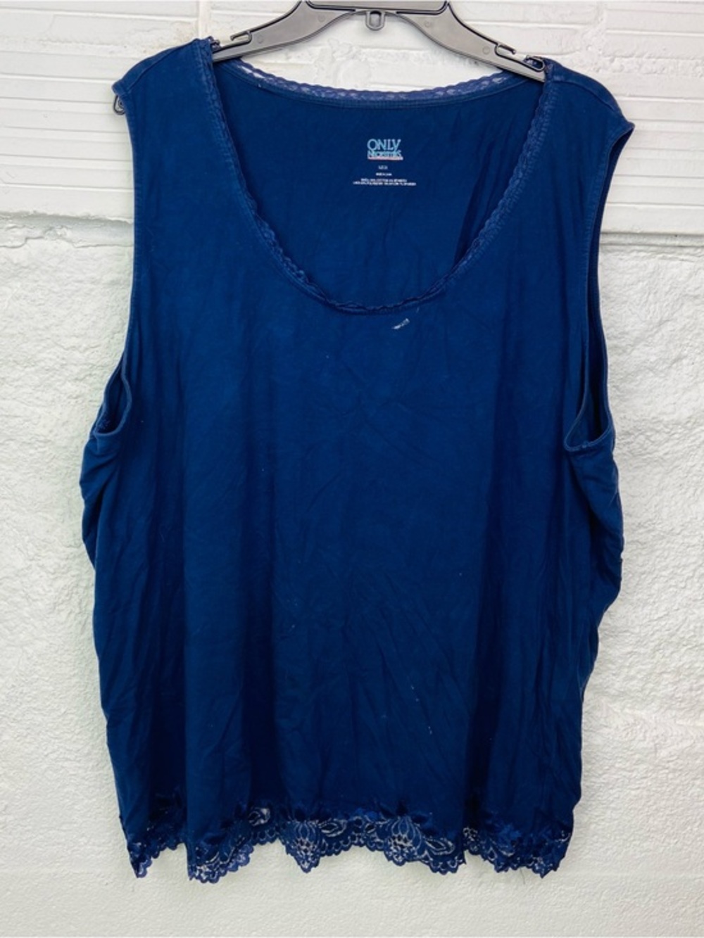 Only Necessities Navy Blue Lace-Hem Sleeveless Tank Top size 2X